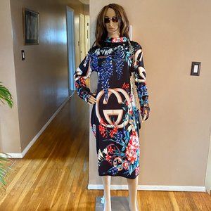 Fashion Dress Floral Long Sleeve Midi Dress